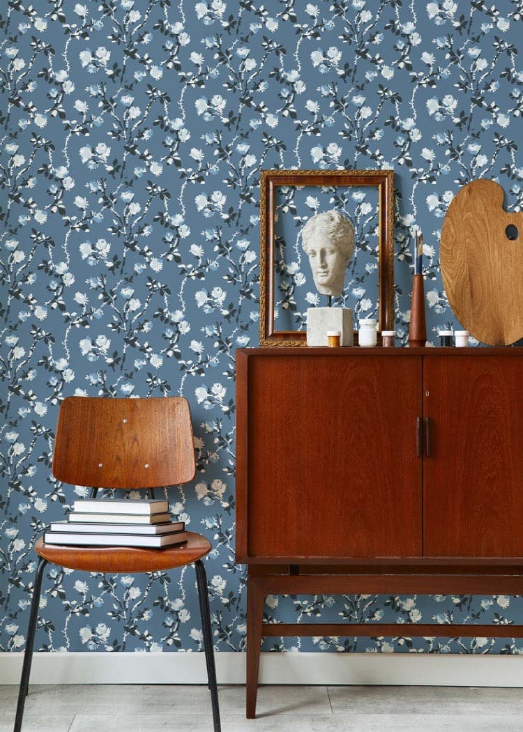 Rose Thorns Wallpaper-Mitchell Black-MITCHB-WC411-AB-PM-10-Wall DecorPatterns Ash Blue-Premium Matte Paper-4-France and Son