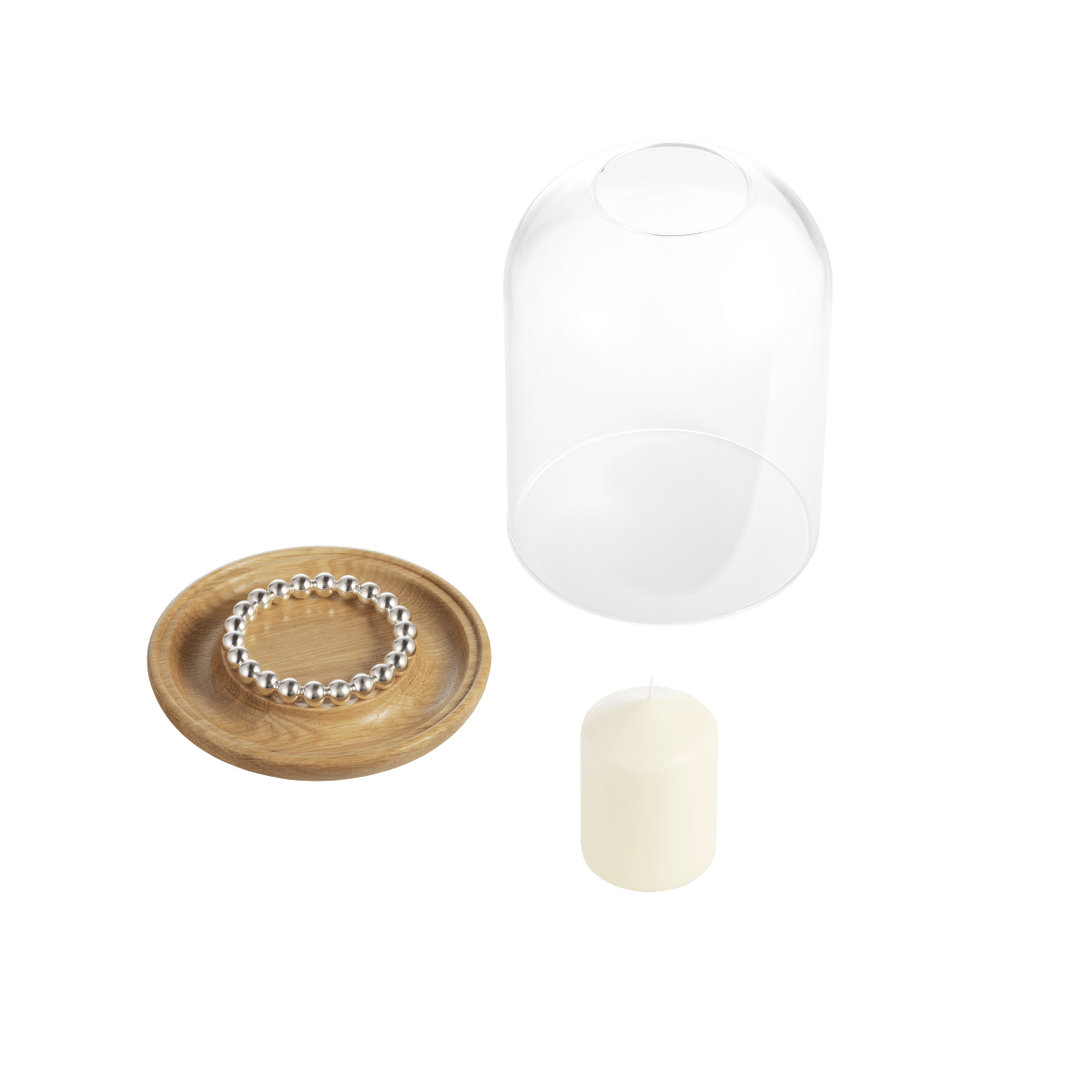 Small Silver-Plated and Oak Hurricane | Perles Decorative Object