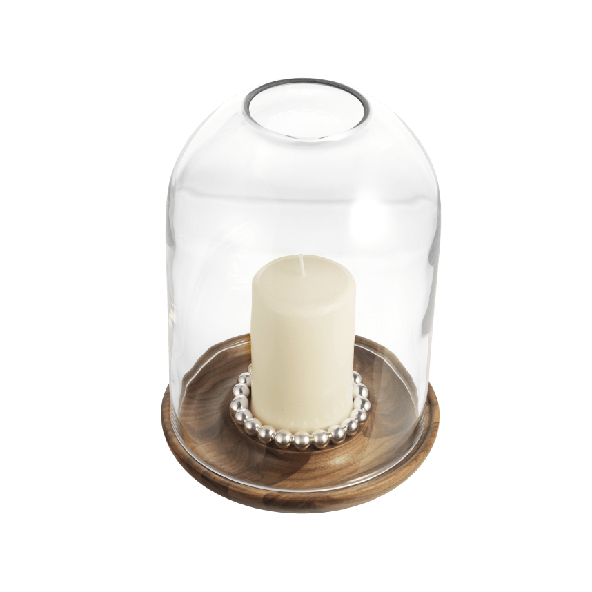 Large Silver-Plated and Walnut Hurricane | Perles Decorative Object