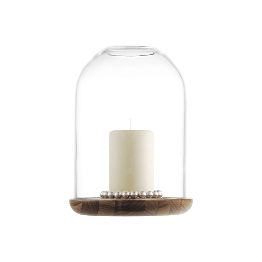 Large Silver-Plated and Walnut Hurricane | Perles Decorative Object