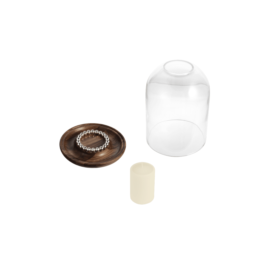 Large Silver-Plated and Walnut Hurricane | Perles Decorative Object