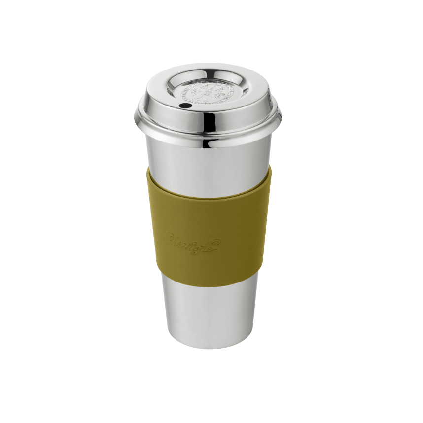 Stainless Steel Coffee Cup with Leather Cuff, Objets Miroir | Objets Miroir
