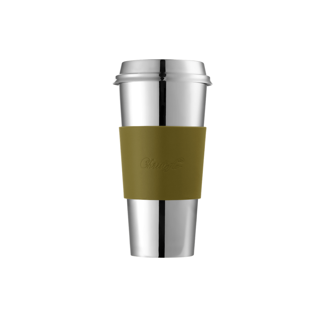 Stainless Steel Coffee Cup with Leather Cuff, Objets Miroir | Objets Miroir