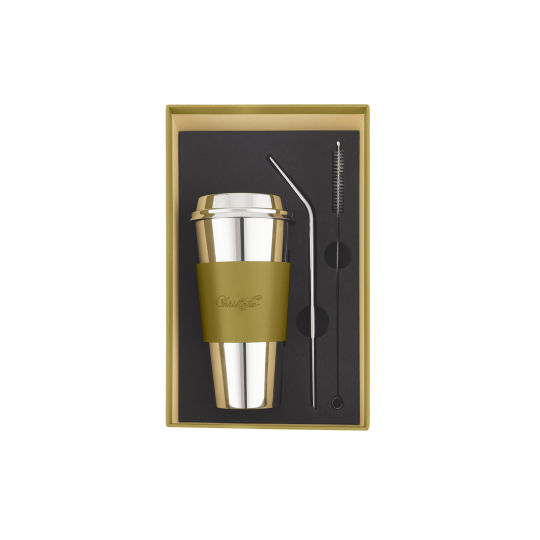 Stainless Steel Coffee Cup with Leather Cuff, Objets Miroir | Objets Miroir