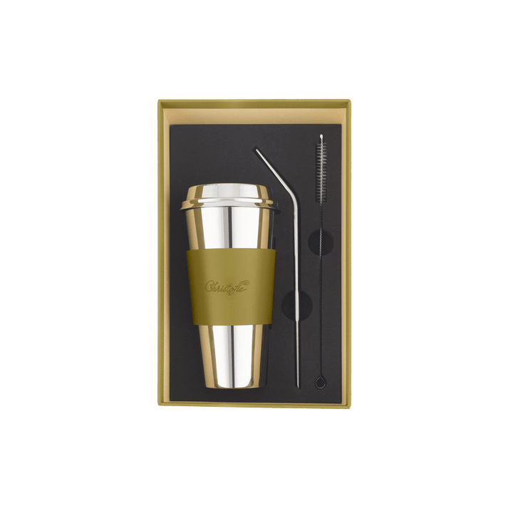 Stainless Steel Coffee Cup with Leather Cuff, Objets Miroir | Objets Miroir