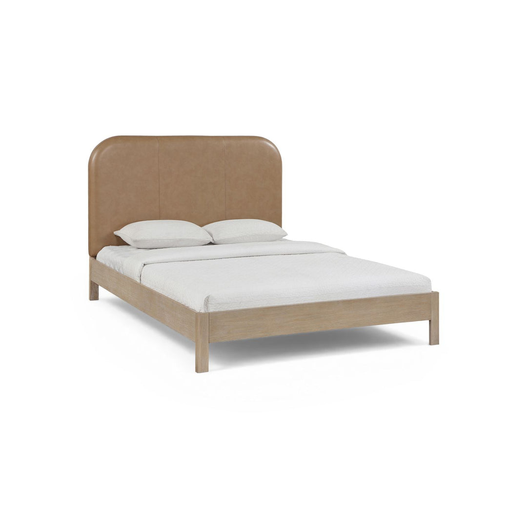 Caswell Natural Vegan Leather Upholstered Full Bed (3 Boxes)