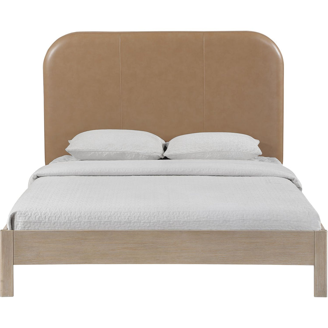 Caswell Natural Vegan Leather Upholstered Full Bed (3 Boxes)