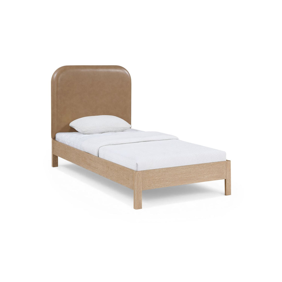 Caswell Natural Vegan Leather Upholstered Twin Bed (3 Boxes)