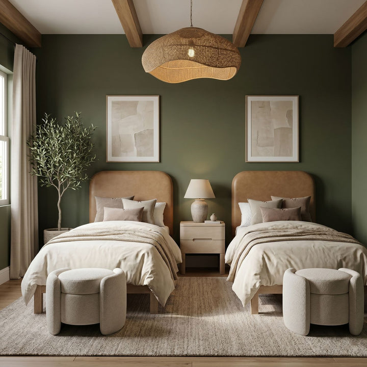 Caswell Natural Vegan Leather Upholstered Twin Bed (3 Boxes)