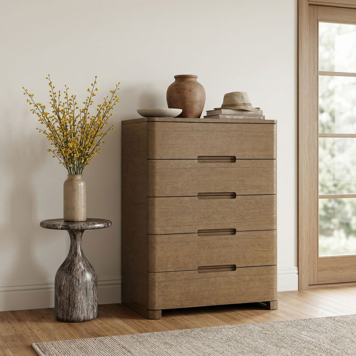 Caswell Oak Veneer And Solid Wood Chest — Brown