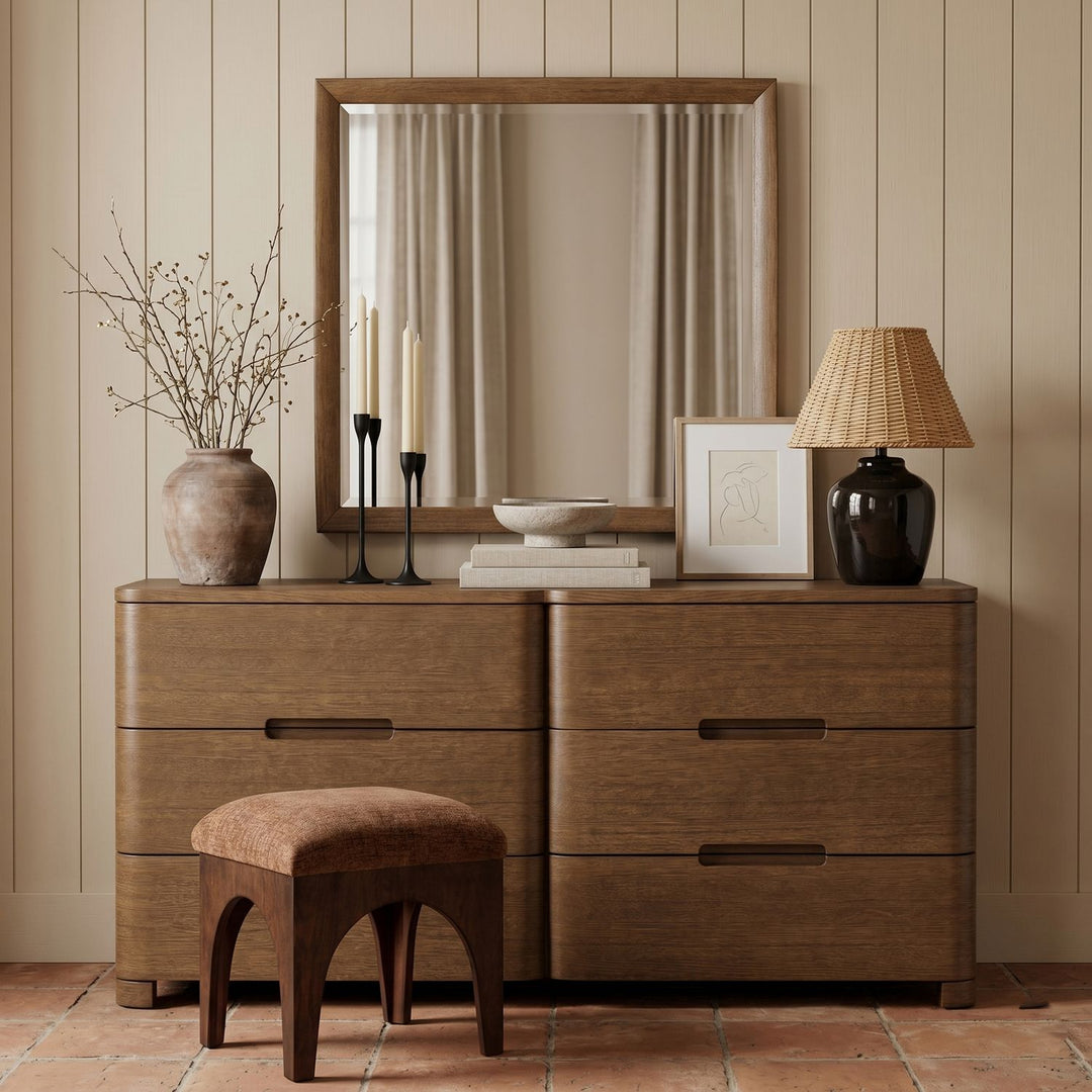 Caswell Oak Veneer And Solid Wood Frame Mirror — Brown