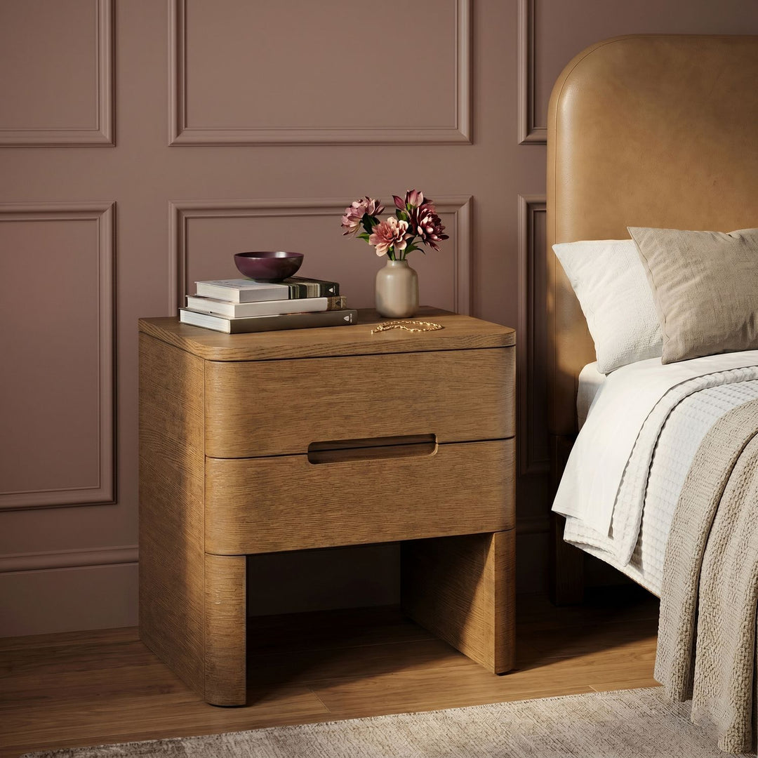 Caswell Oak Veneer And Solid Wood Nightstand — Brown