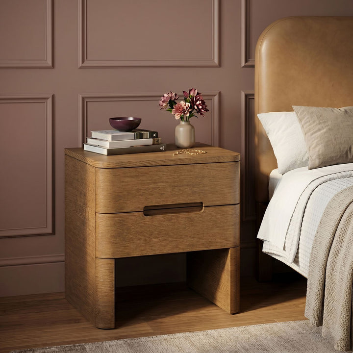 Caswell Oak Veneer And Solid Wood Nightstand — Brown