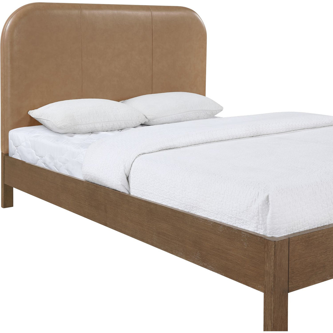 Caswell Brown Vegan Leather Upholstered King Bed (3 Boxes)