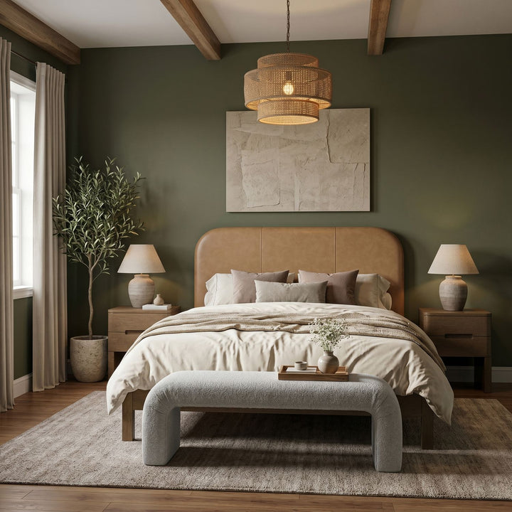 Caswell Brown Vegan Leather Upholstered Queen Bed (3 Boxes)