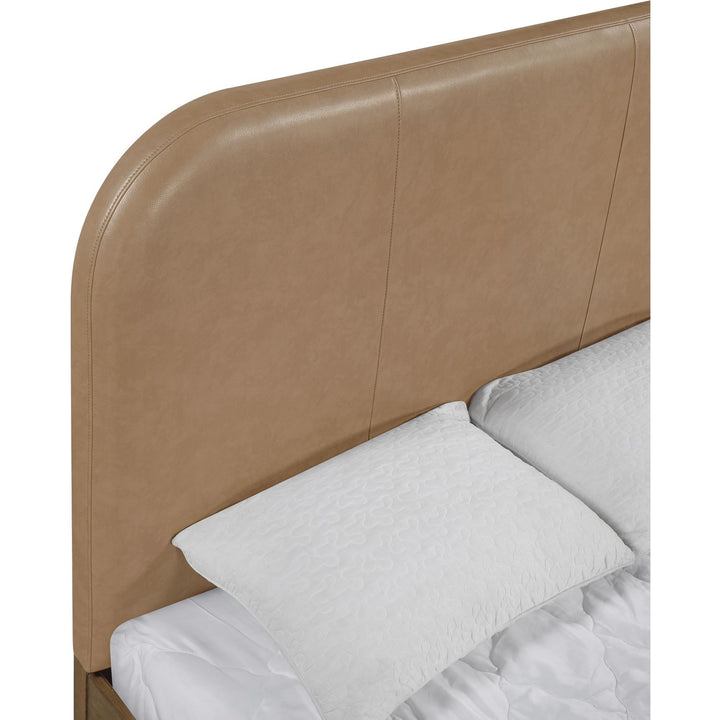 Caswell Brown Vegan Leather Upholstered Queen Bed (3 Boxes)