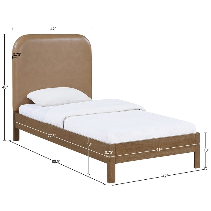 Caswell Brown Vegan Leather Upholstered Twin Bed (3 Boxes)