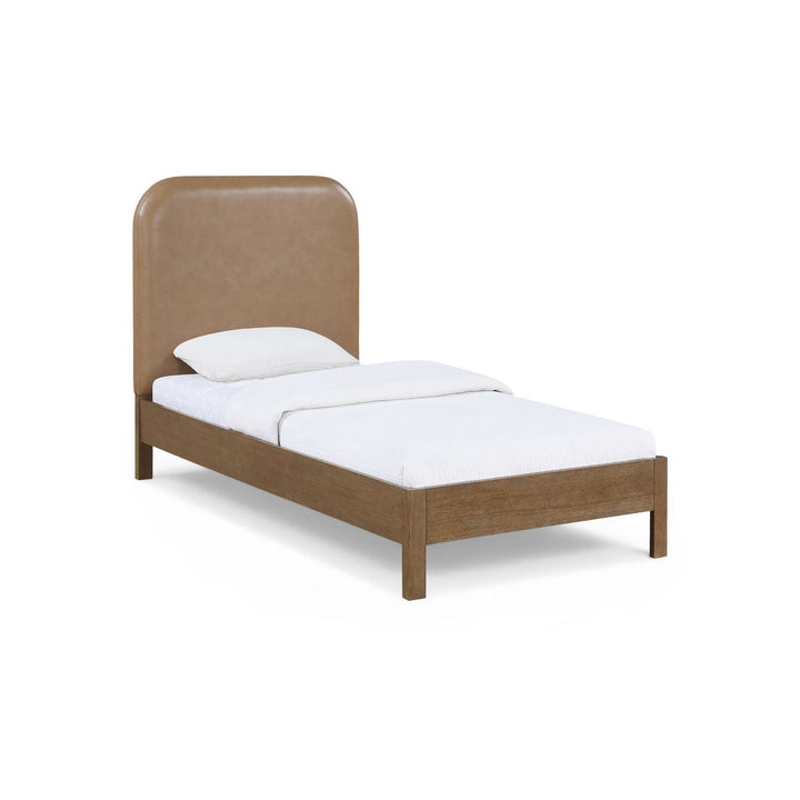 Caswell Brown Vegan Leather Upholstered Twin Bed (3 Boxes)