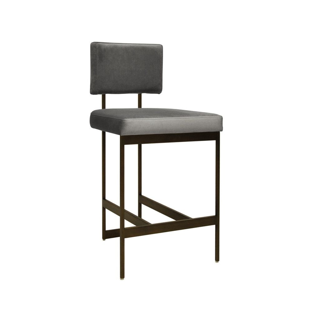 Bar & Counter Stools Baylor - Counter Stool With Bronze Base In Grey Velvet