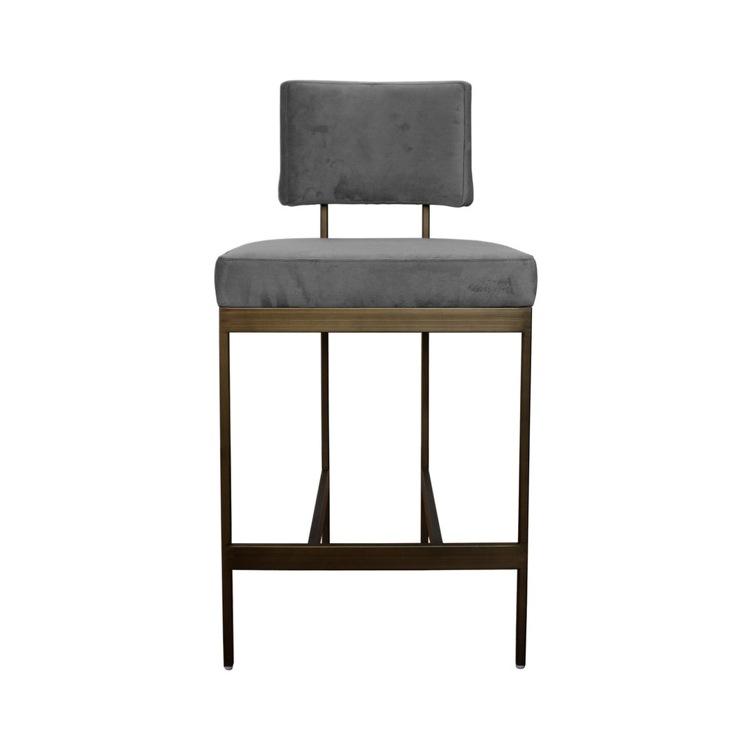 Baylor - Counter Stool With Bronze Base In Grey Velvet