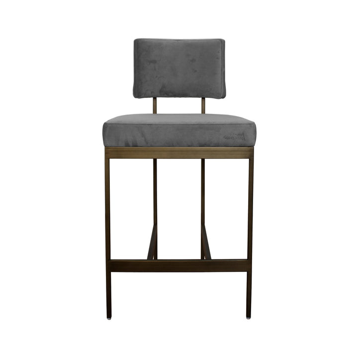 Baylor - Counter Stool With Bronze Base In Grey Velvet