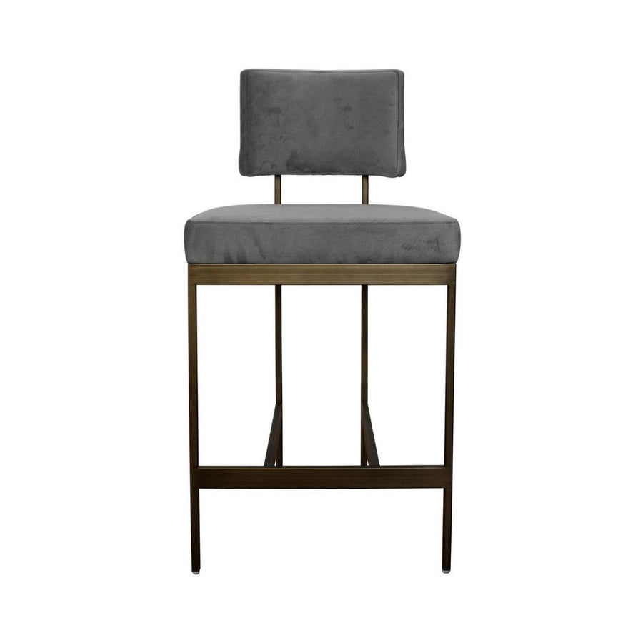 Bar & Counter Stools Baylor - Counter Stool With Bronze Base In Grey Velvet