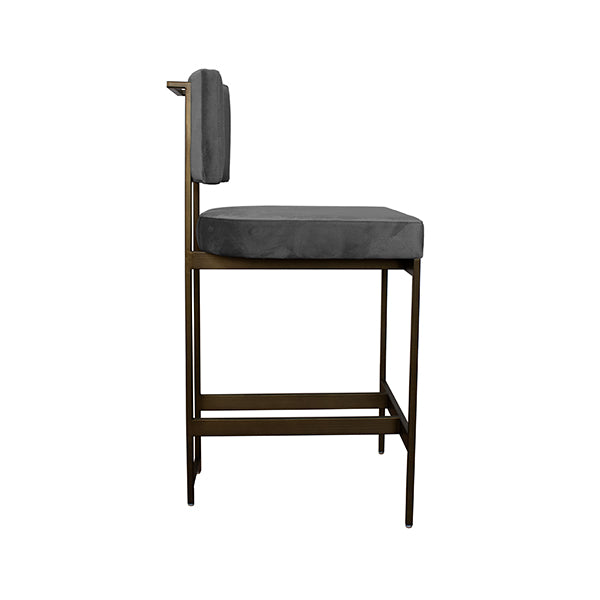 Baylor - Counter Stool With Bronze Base In Grey Velvet