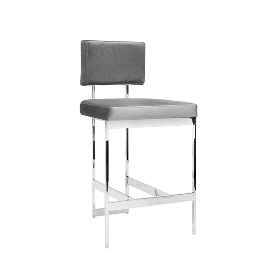 Baylor Counter Stool With Nickel Base In Grey Velvet