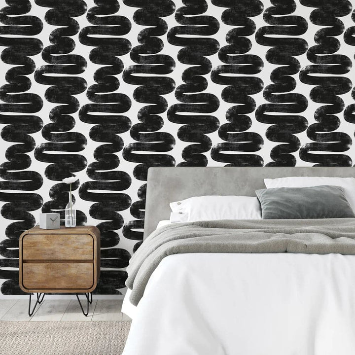 Wiggle Room Peel And Stick Wallpaper By Bobby Berk-Tempaper & Co.-Tempaper-BB14035-DecorSingle Roll-White & Black-4-France and Son