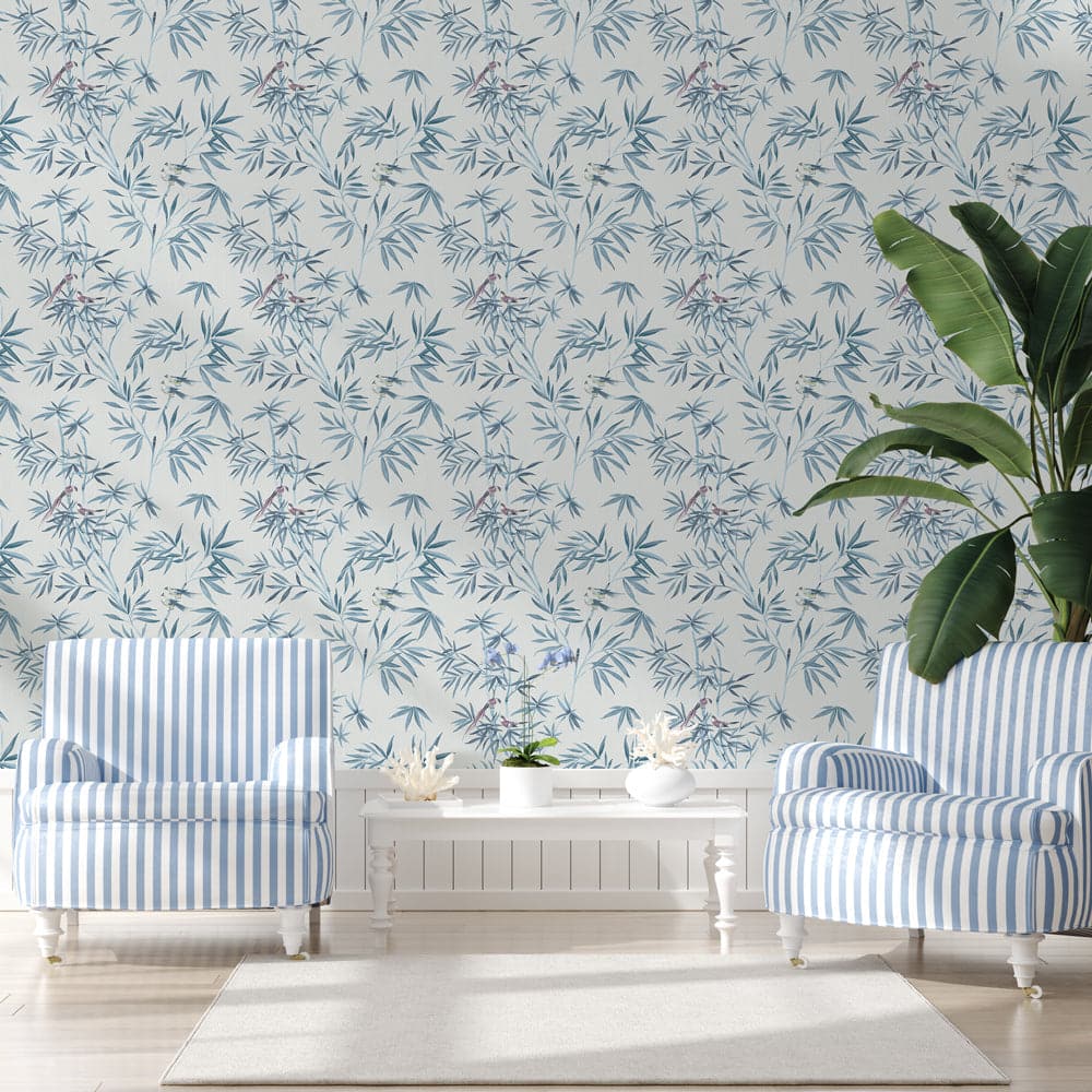 Bamboo Chinoiserie Peel And Stick Wallpaper-Tempaper & Co.-Tempaper-BC15212-DecorMystic Blue-6-France and Son