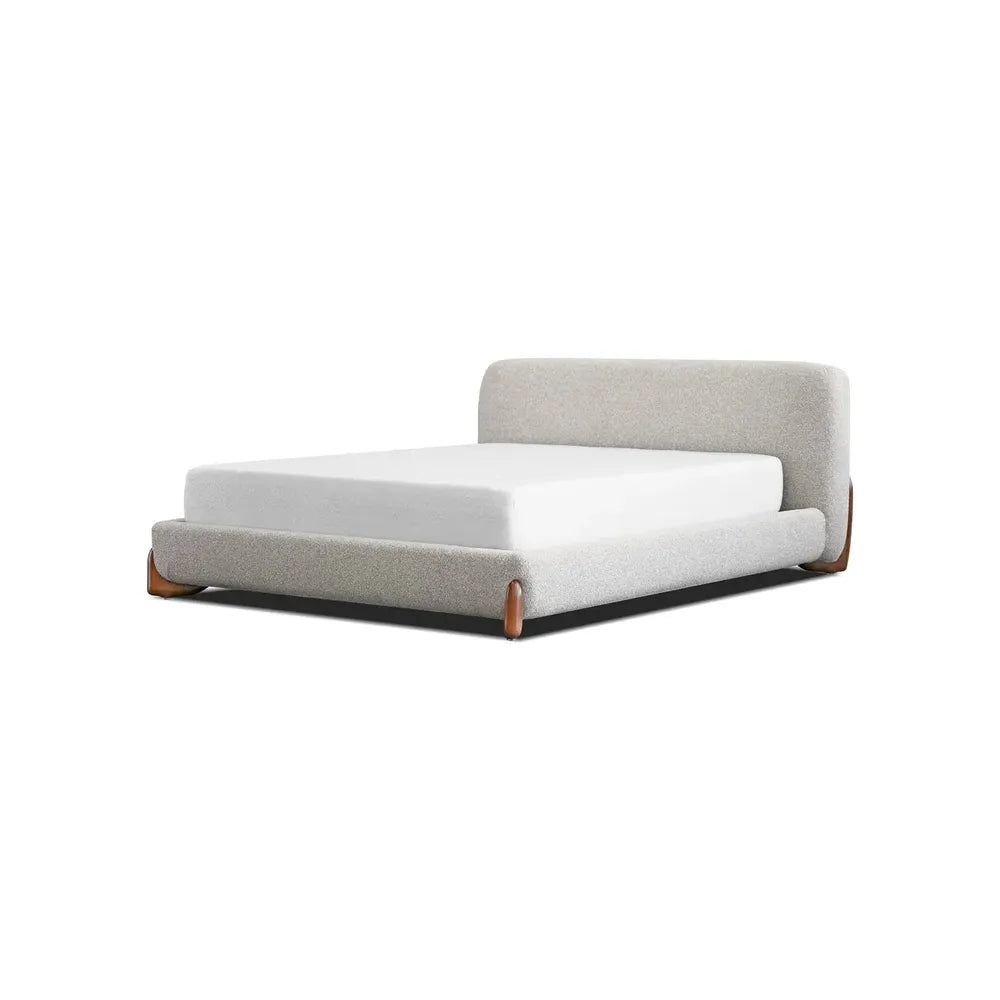 Beds Mesa Upholstered Bed King Oat Tweed Fabric / Walnut Legs