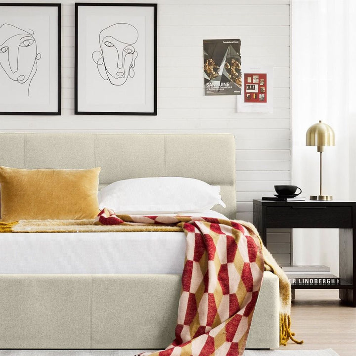 Beds Reve Upholstered Bed Queen Ivory Fabric