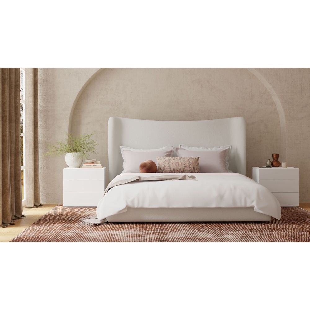 Beds Rowe Storage Bed Queen White Linen Fabric