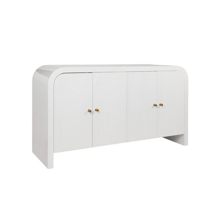 Belmont - Waterfall Edge Buffet With Fluted Door Front In White Lacquer