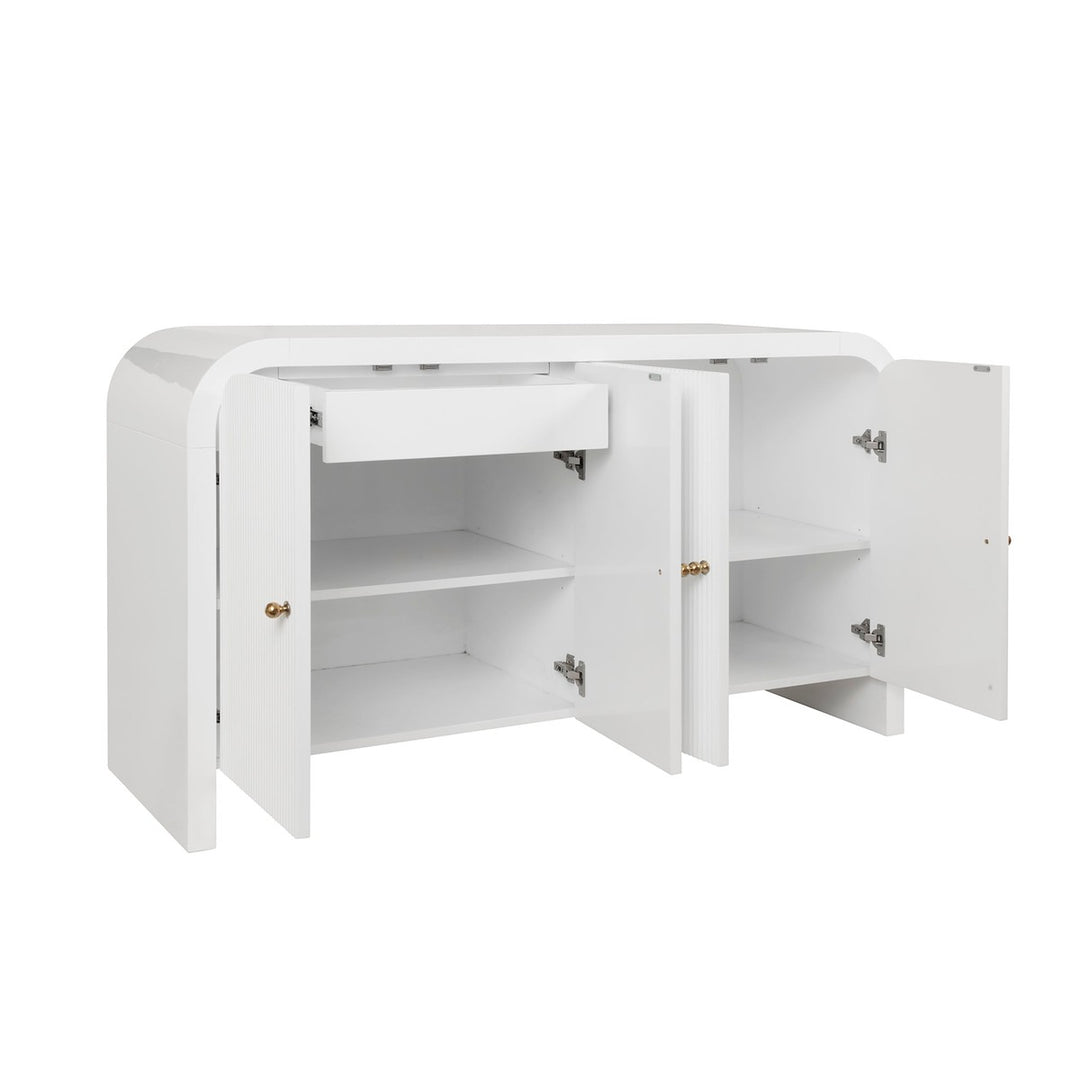 Belmont - Waterfall Edge Buffet With Fluted Door Front In White Lacquer