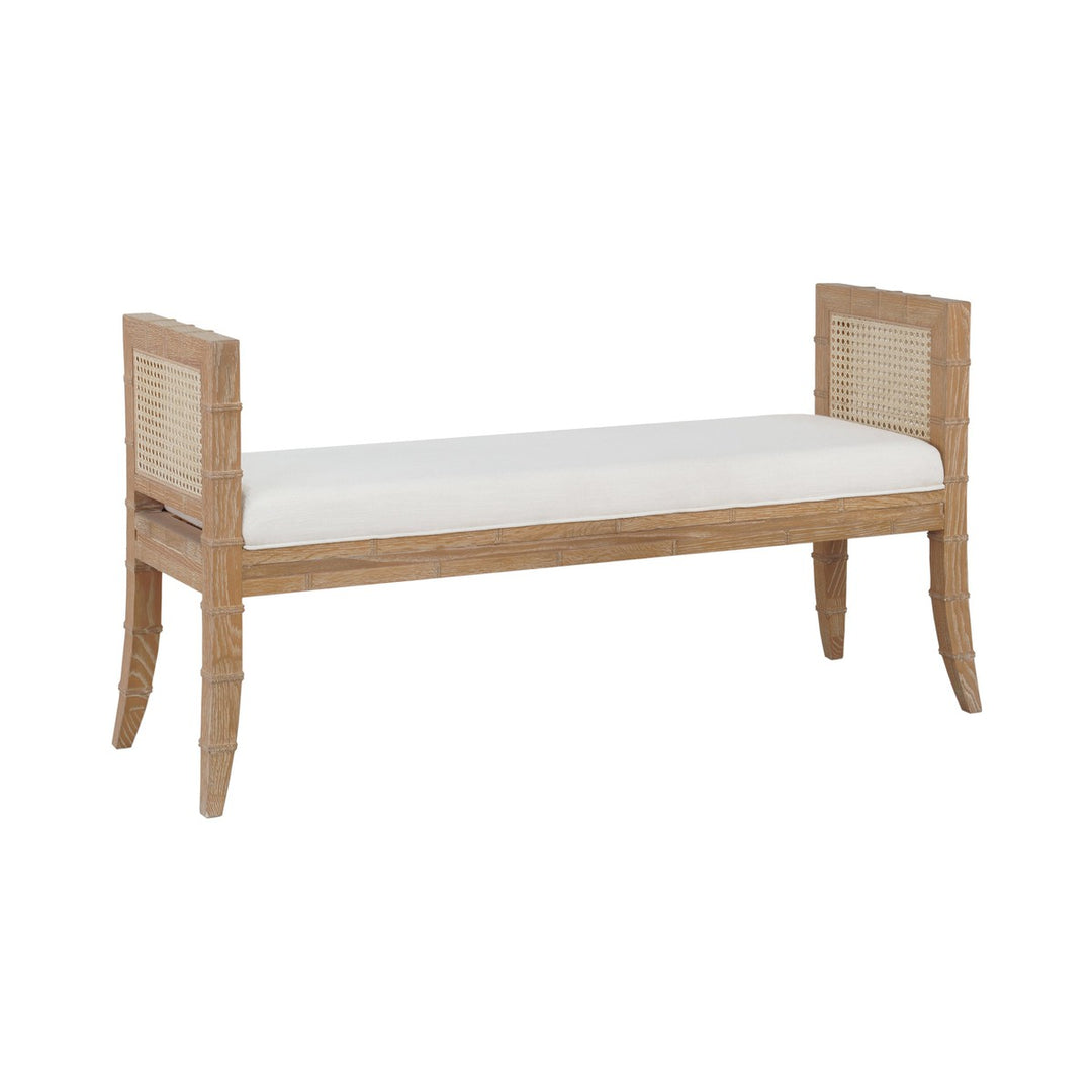 Benedict - Square Edge Bamboo Detail Bench With Cane Sides In Cerused Oak