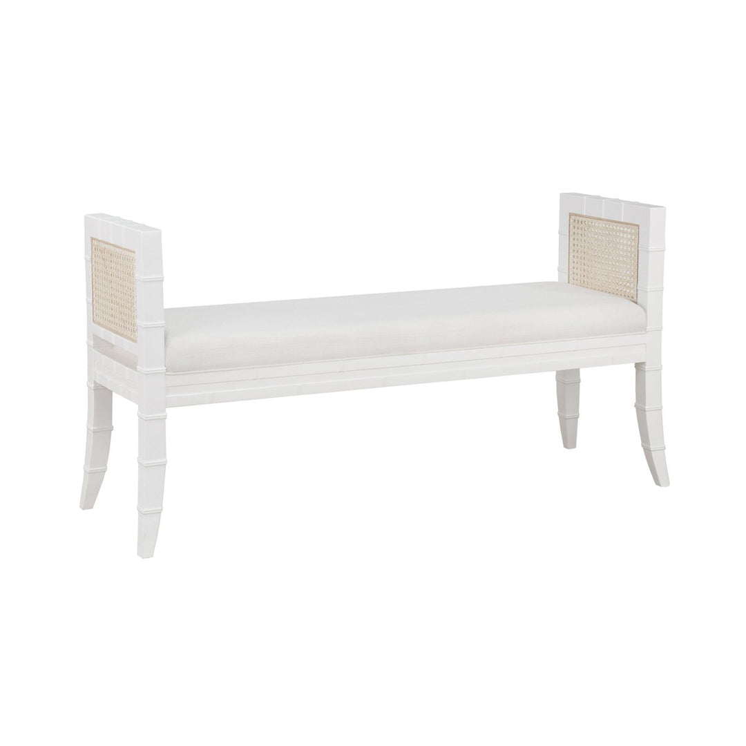 Benedict - Square Edge Bamboo Detail Bench With Cane Sides In Matte White Lacquer