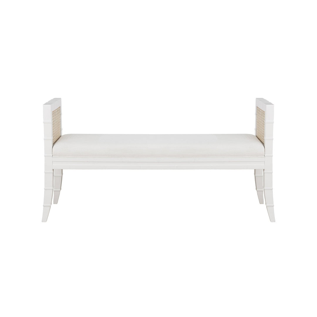 Benedict - Square Edge Bamboo Detail Bench With Cane Sides In Matte White Lacquer