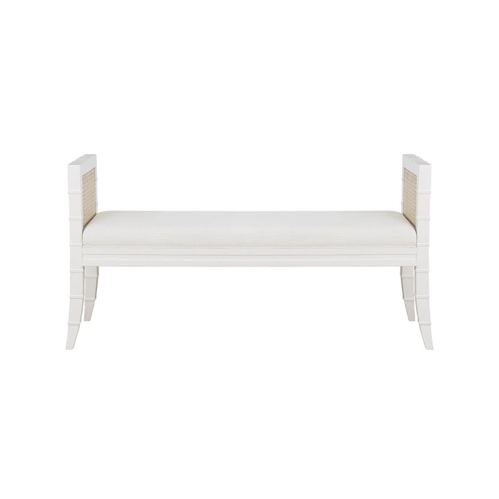 Benedict - Square Edge Bamboo Detail Bench With Cane Sides In Matte White Lacquer