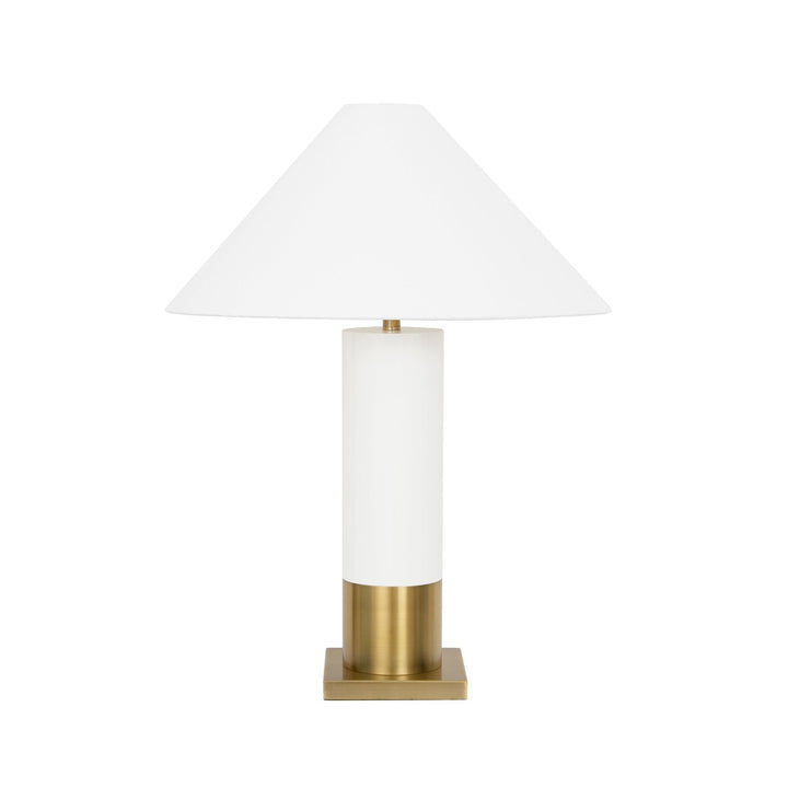 Bishop - Brushed Brass Base Table Lamp With White Linen Coolie Shade In White Lacquer