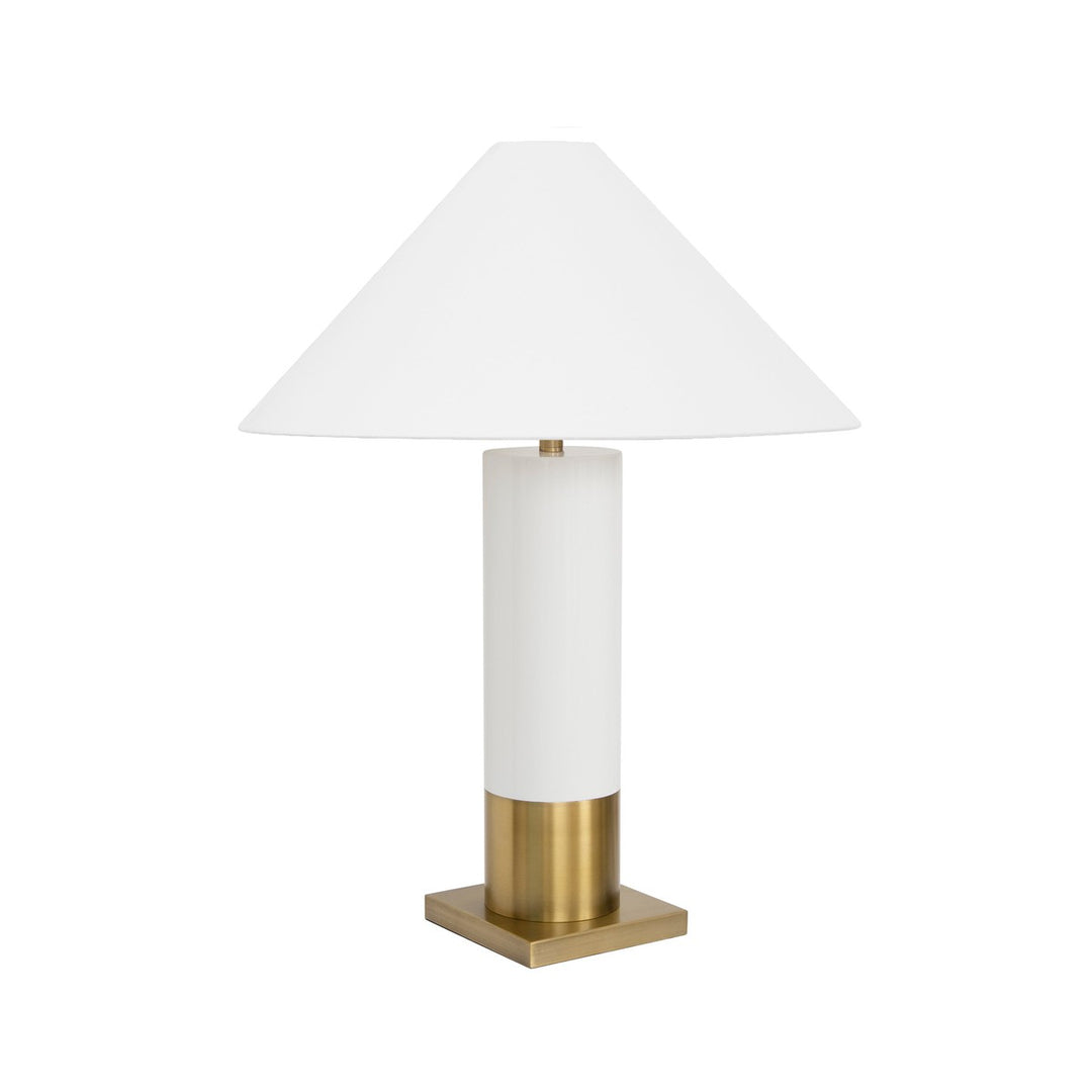 Bishop - Brushed Brass Base Table Lamp With White Linen Coolie Shade In White Lacquer