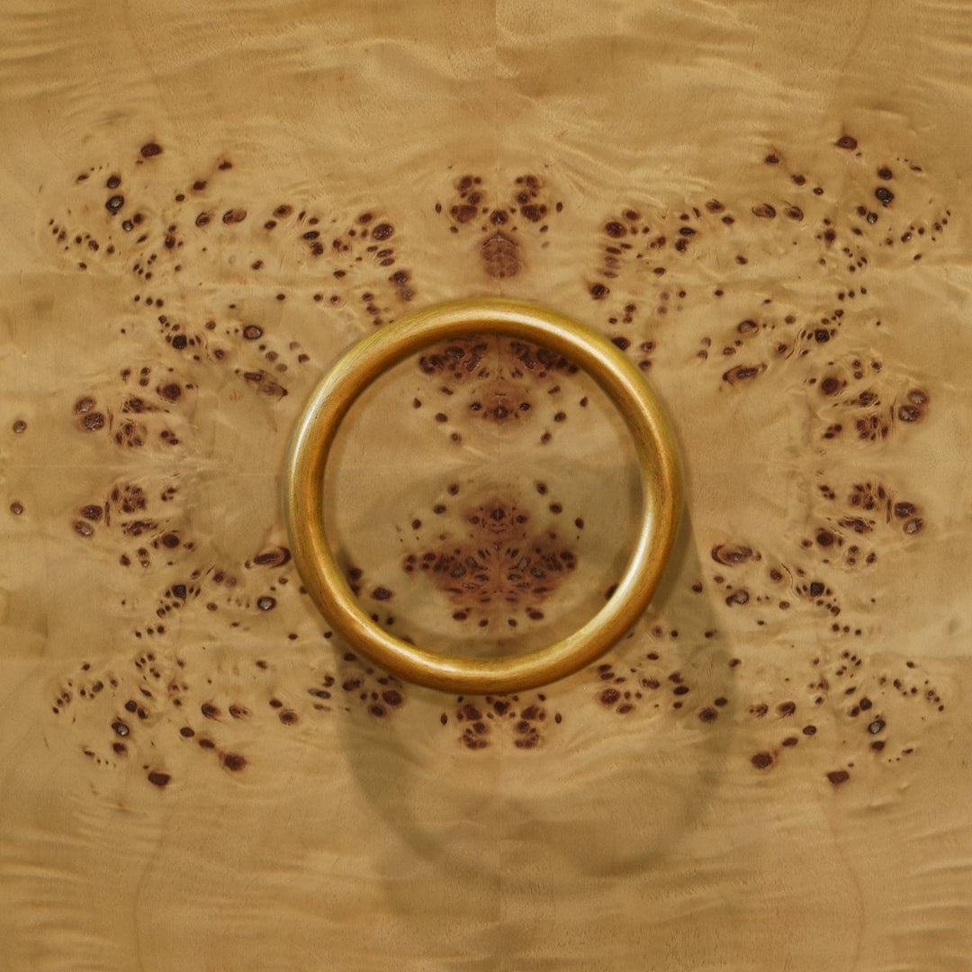 Blanche - Bath Vanity In Burl Wood W/ Ant. Brass Hardware, White Marble Top, And Porcelain Sink