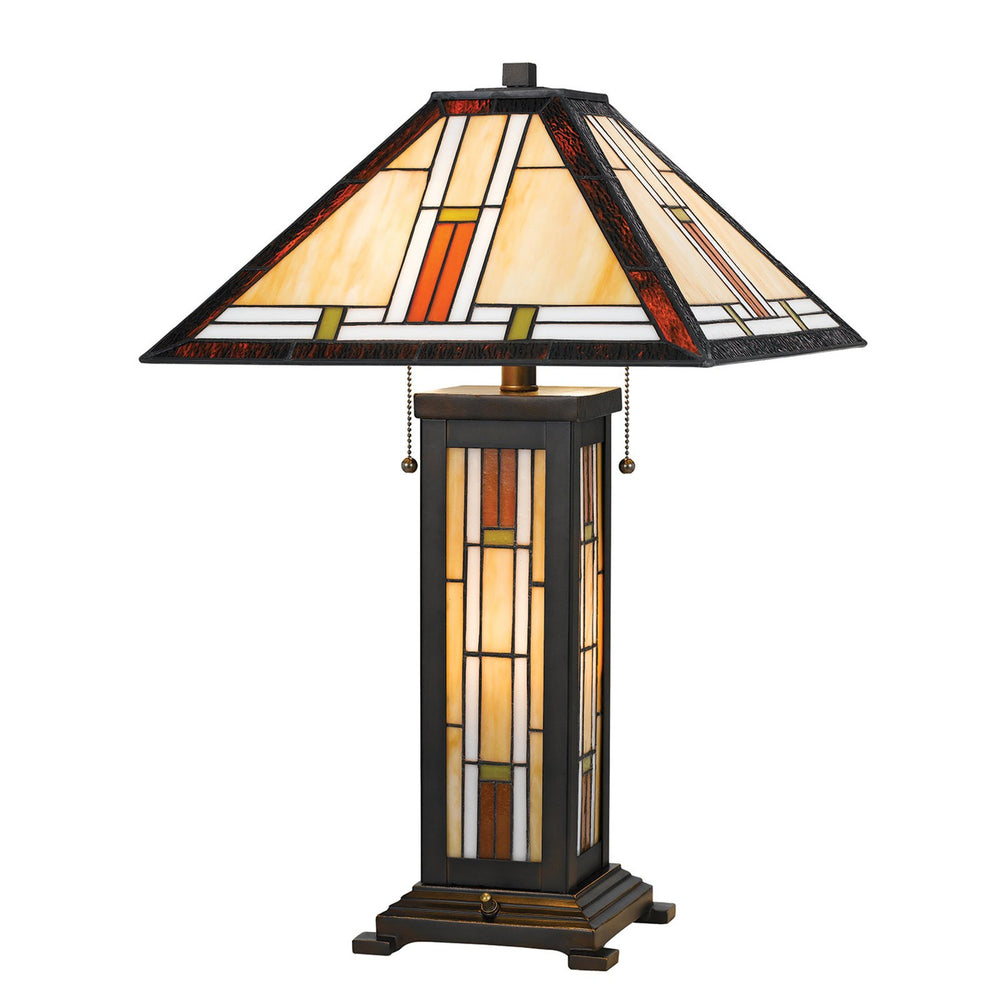 60W X 2 Tiffany Table Lamp With 7W Night Light-Cal Lighting-CAL-BO-2719TB-Table Lamps-2-France and Son