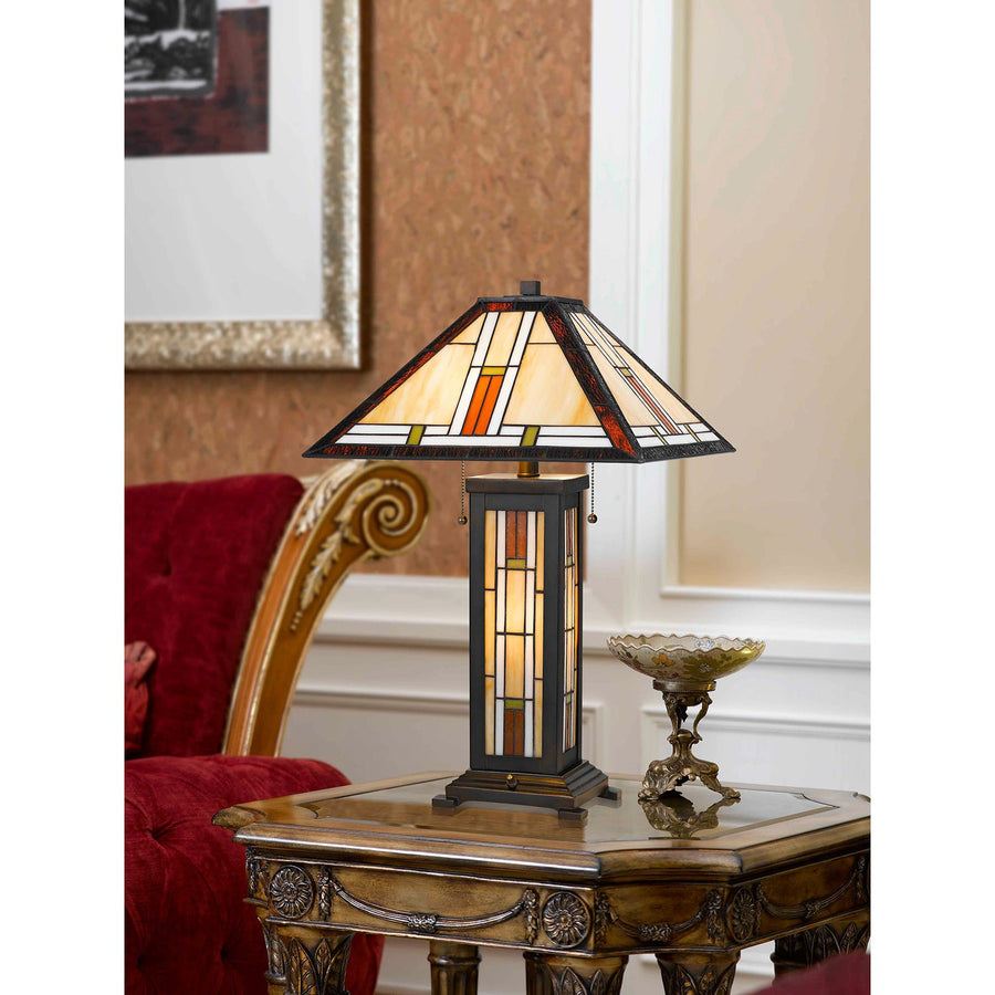 60W X 2 Tiffany Table Lamp With 7W Night Light-Cal Lighting-CAL-BO-2719TB-Table Lamps-1-France and Son
