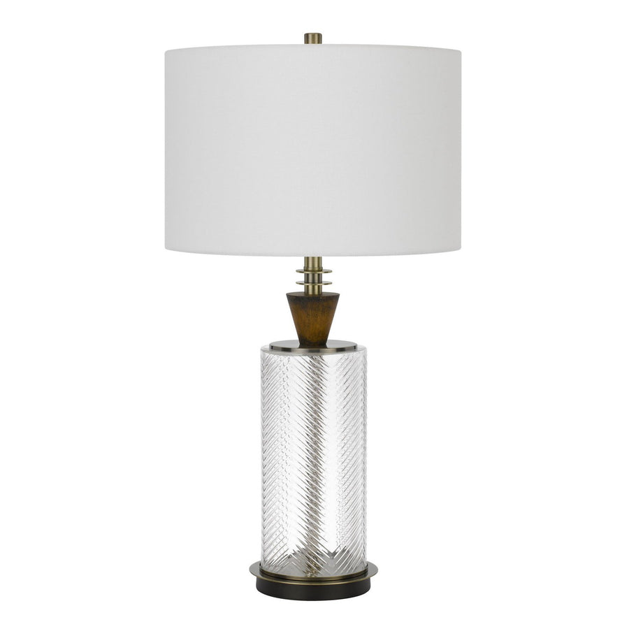 150W 3 way Sherwood glass table lamp with wood font and hardback fabric drum shade-Cal Lighting-CAL-BO-2987TB-Table Lamps-1-France and Son