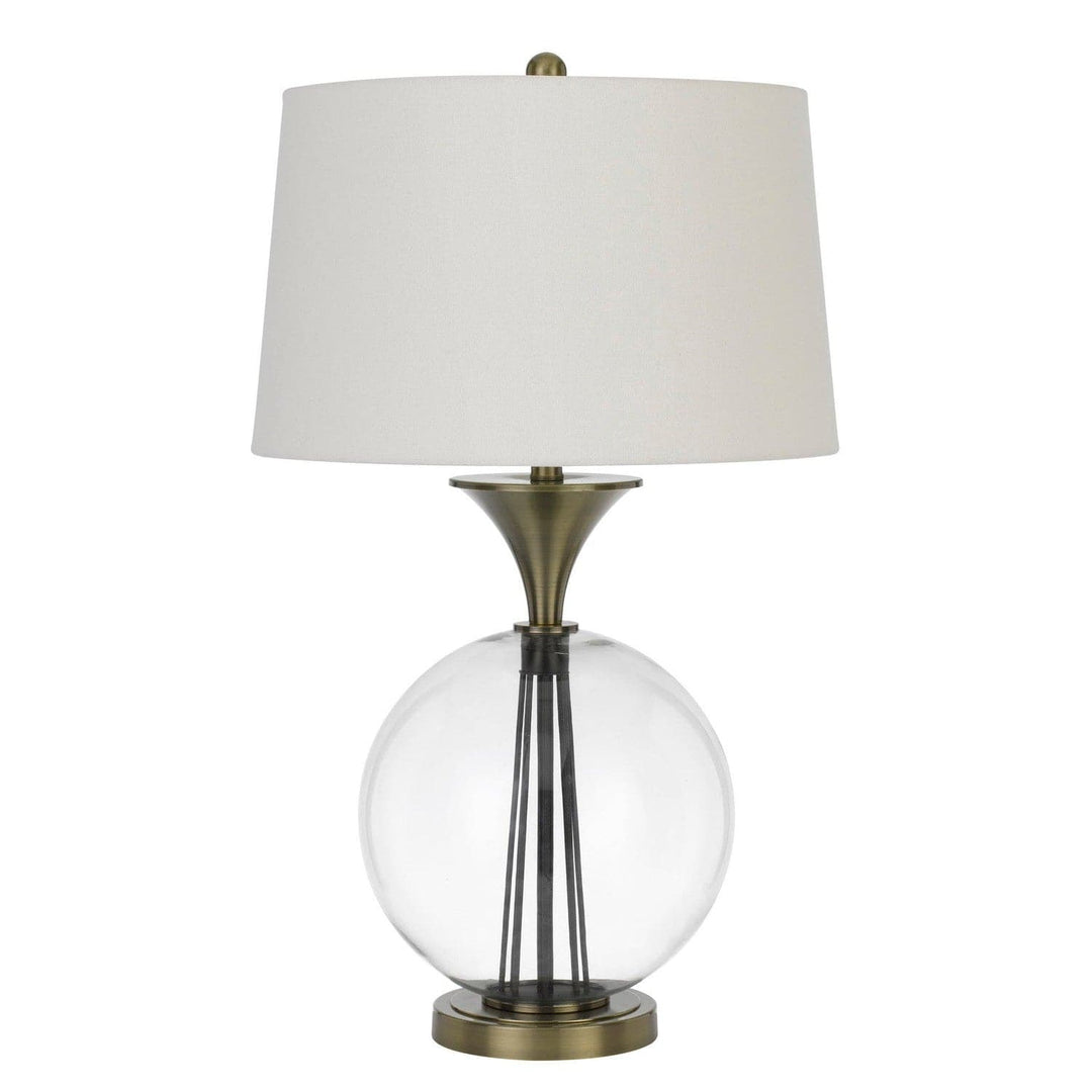 150W 3 way Moxee glass/metal table lamp with hardback taper drum fabric shade-Cal Lighting-CAL-BO-2990TB-Table Lamps-1-France and Son