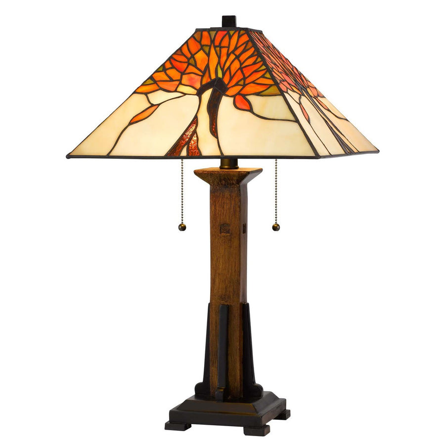 60W x 2 Tiffany table lamp with pull chain switch with resin lamp body-Cal Lighting-CAL-BO-3010TB-Table Lamps-1-France and Son