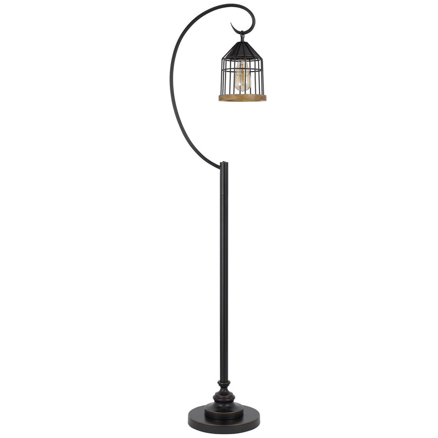 60W Valparaiso downbridge metal floor lamp with lantern style metal and pine wood shade-Cal Lighting-CAL-BO-3049FL-Floor Lamps-1-France and Son