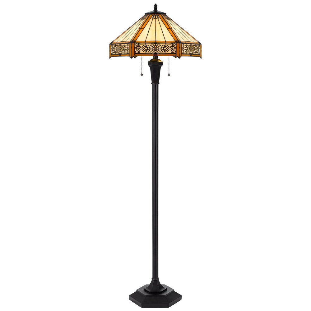 60W x 2 metal/resin Tiffany table lamp with pull chain switches-Cal Lighting-CAL-BO-3112FL-Floor Lamps-2-France and Son