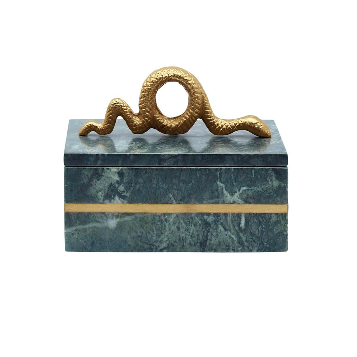 Boa - Green Marble Box With Brushed Brass Detail And Brass Snake Handle